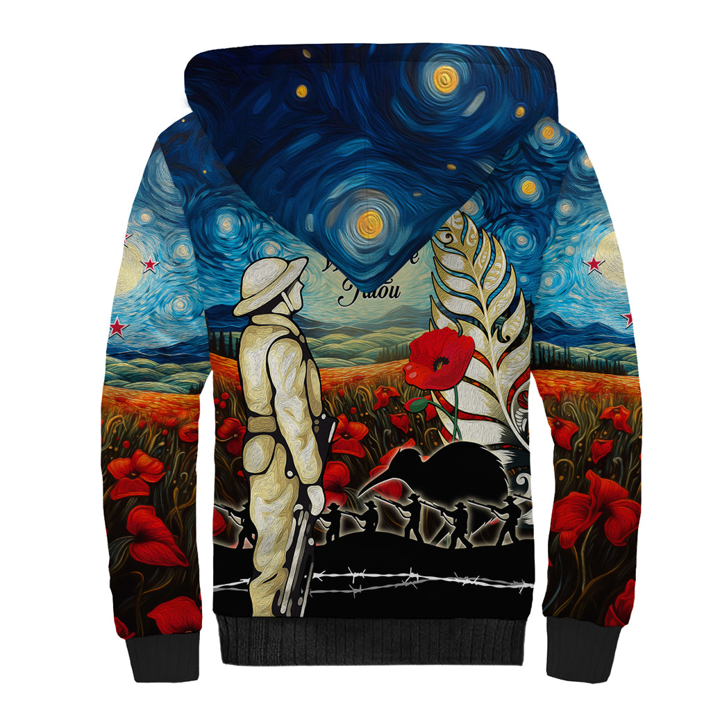 Kei Wareware Tatou New Zealand ANZAC Day Sherpa Hoodie Starry Night Inspo Style