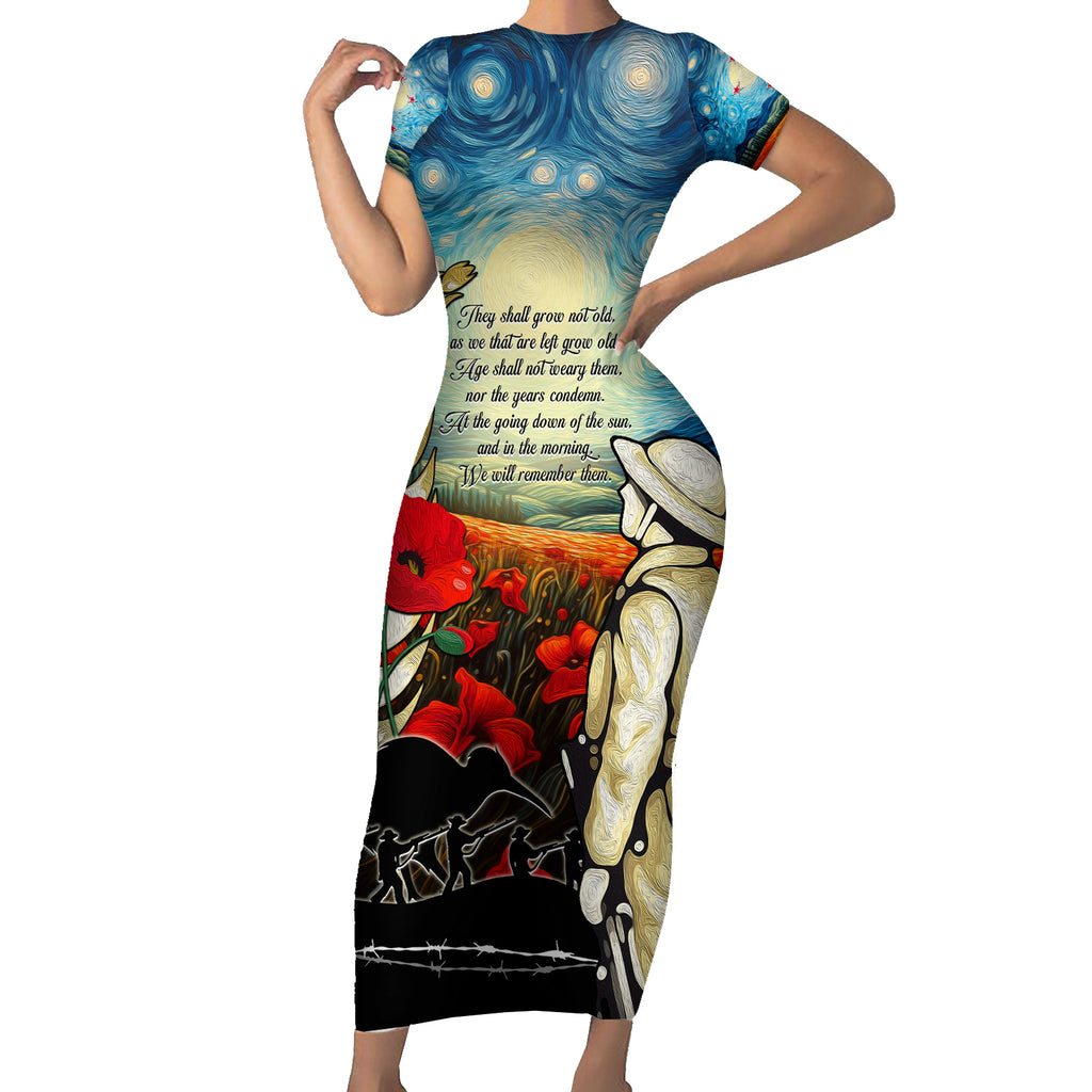 Kei Wareware Tatou New Zealand ANZAC Day Short Sleeve Bodycon Dress Starry Night Inspo Style
