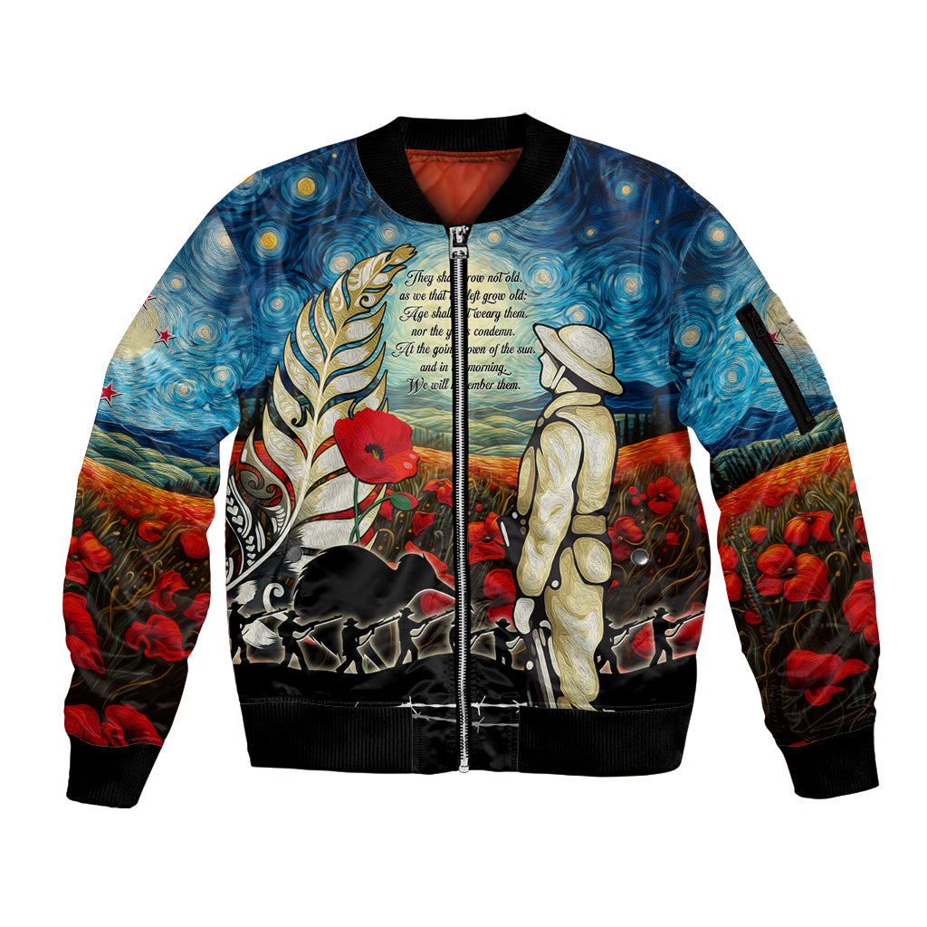 Kei Wareware Tatou New Zealand ANZAC Day Sleeve Zip Bomber Jacket Starry Night Inspo Style