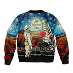 Kei Wareware Tatou New Zealand ANZAC Day Sleeve Zip Bomber Jacket Starry Night Inspo Style