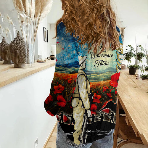 Kei Wareware Tatou New Zealand ANZAC Day Women Casual Shirt Starry Night Inspo Style