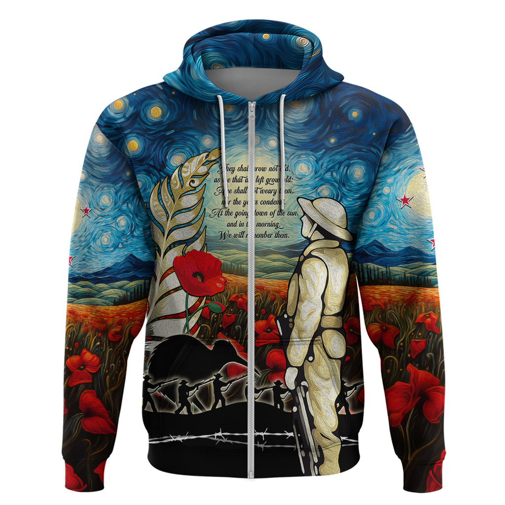 Kei Wareware Tatou New Zealand ANZAC Day Zip Hoodie Starry Night Inspo Style