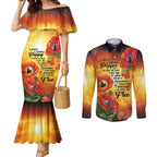 ANZAC Day Red Poppy Couples Matching Mermaid Dress and Long Sleeve Button Shirt Honoring The ANZAC Spirit
