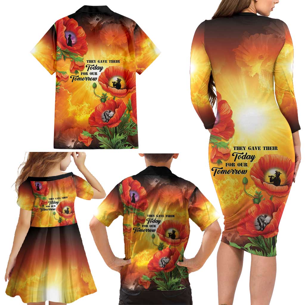 ANZAC Day Red Poppy Family Matching Long Sleeve Bodycon Dress and Hawaiian Shirt Honoring The ANZAC Spirit