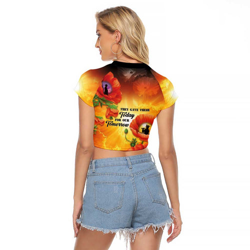 ANZAC Day Red Poppy Raglan Cropped T Shirt Honoring The ANZAC Spirit