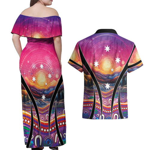 NAIDOC Week 2026 Couples Matching Off Shoulder Maxi Dress and Hawaiian Shirt Eternal Spirit Tree