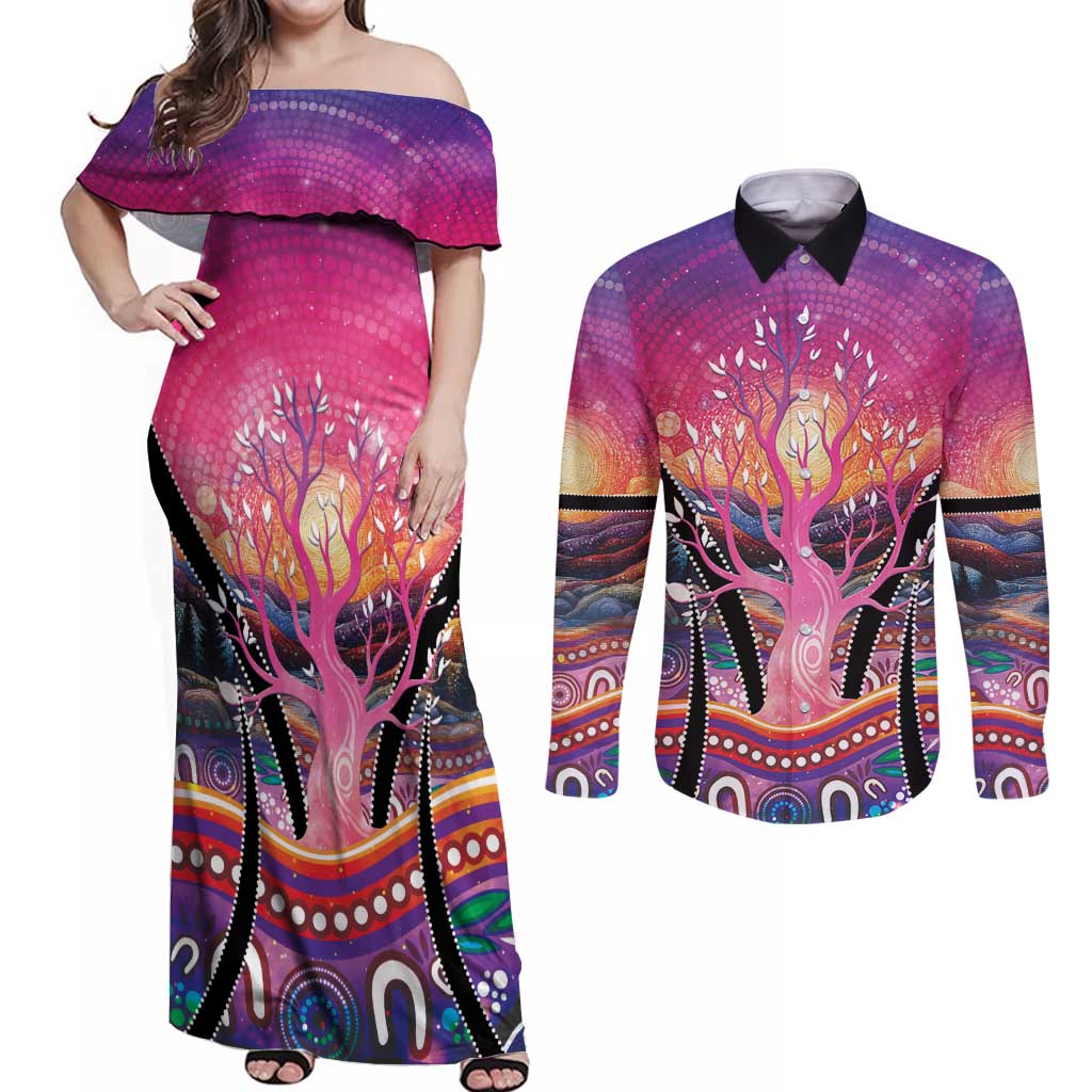 NAIDOC Week 2026 Couples Matching Off Shoulder Maxi Dress and Long Sleeve Button Shirt Eternal Spirit Tree