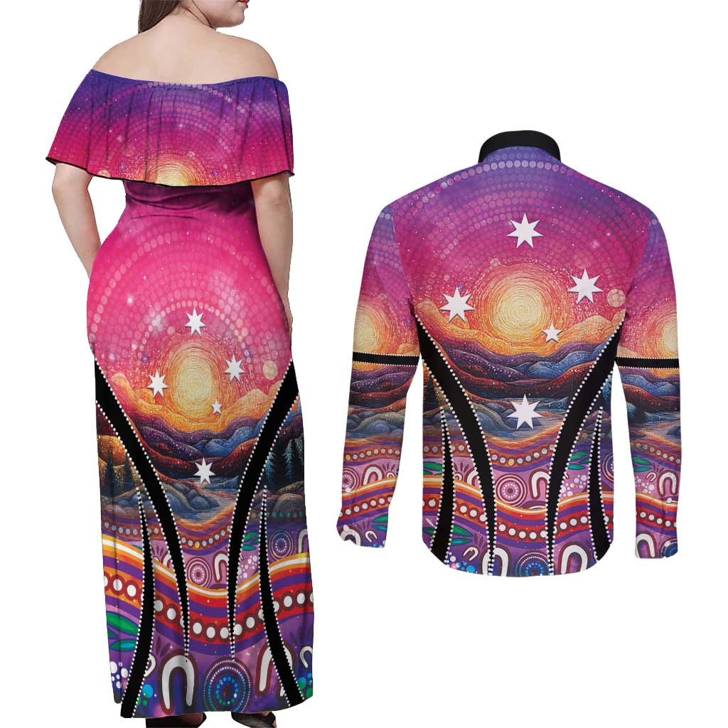 NAIDOC Week 2026 Couples Matching Off Shoulder Maxi Dress and Long Sleeve Button Shirt Eternal Spirit Tree