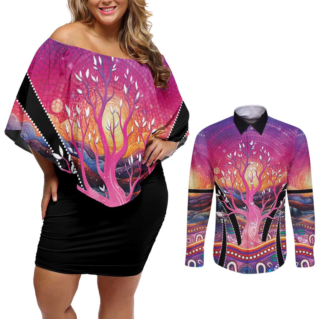 NAIDOC Week 2026 Couples Matching Off Shoulder Short Dress and Long Sleeve Button Shirt Eternal Spirit Tree