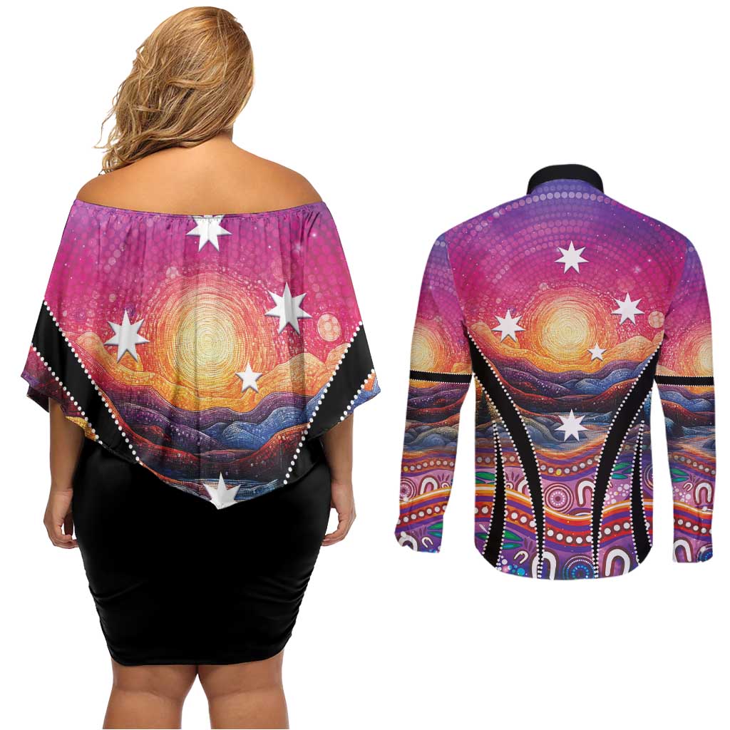 NAIDOC Week 2026 Couples Matching Off Shoulder Short Dress and Long Sleeve Button Shirt Eternal Spirit Tree