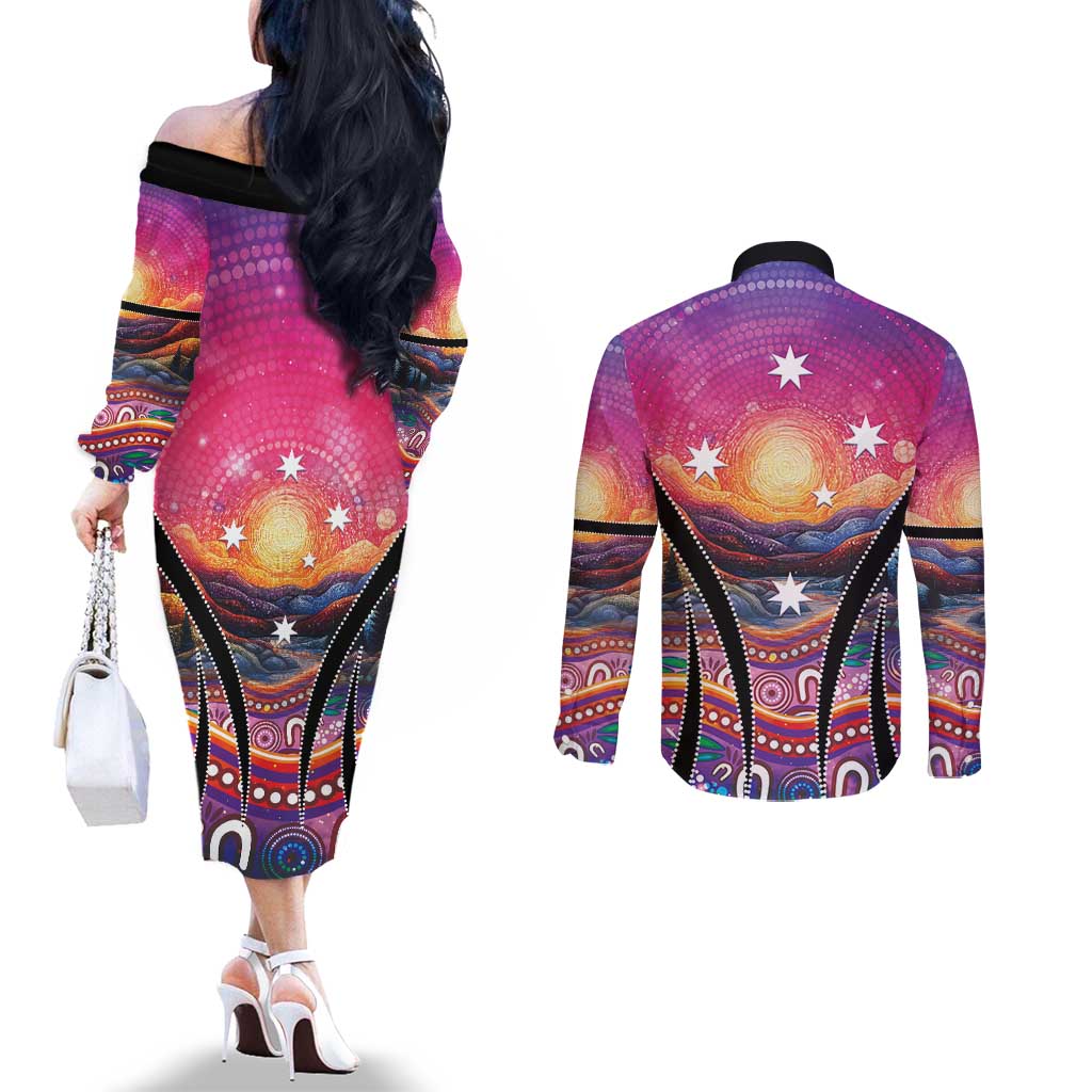 NAIDOC Week 2026 Couples Matching Off The Shoulder Long Sleeve Dress and Long Sleeve Button Shirt Eternal Spirit Tree