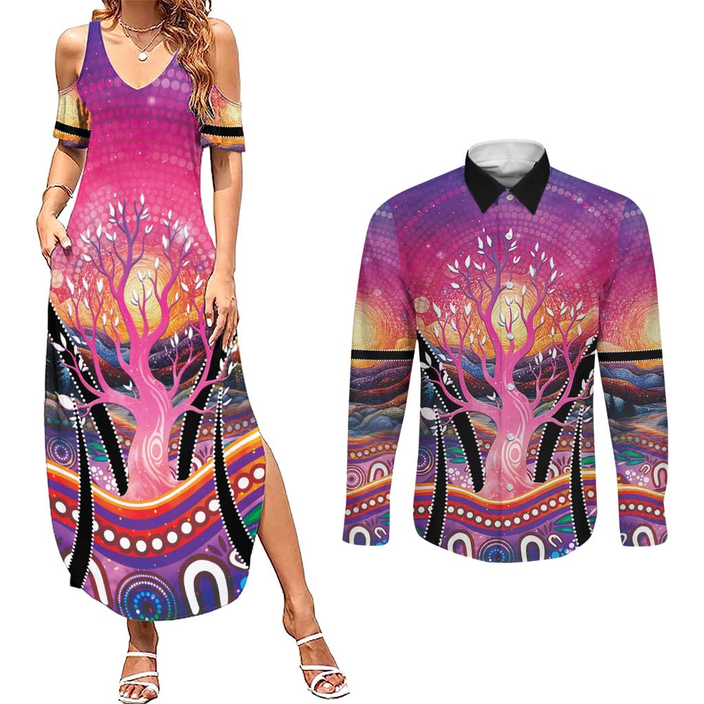 NAIDOC Week 2026 Couples Matching Summer Maxi Dress and Long Sleeve Button Shirt Eternal Spirit Tree