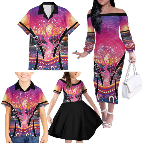 NAIDOC Week 2026 Family Matching Off The Shoulder Long Sleeve Dress and Hawaiian Shirt Eternal Spirit Tree
