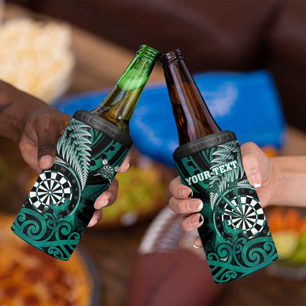 Personalised New Zealand Darts 4 in 1 Can Cooler Tumbler Maori Koru Dartboard Turquoise Flame