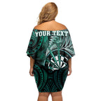 Personalised New Zealand Darts Family Matching Off Shoulder Short Dress and Hawaiian Shirt Maori Koru Dartboard Turquoise Flame