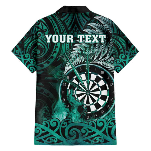 Personalised New Zealand Darts Family Matching Tank Maxi Dress and Hawaiian Shirt Maori Koru Dartboard Turquoise Flame