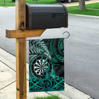 New Zealand Darts Garden Flag Maori Koru Dartboard Turquoise Flame