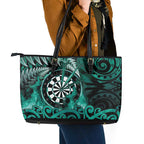 New Zealand Darts Leather Tote Bag Maori Koru Dartboard Turquoise Flame