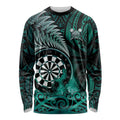 Personalised New Zealand Darts Long Sleeve Shirt Maori Koru Dartboard Turquoise Flame