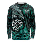 Personalised New Zealand Darts Long Sleeve Shirt Maori Koru Dartboard Turquoise Flame