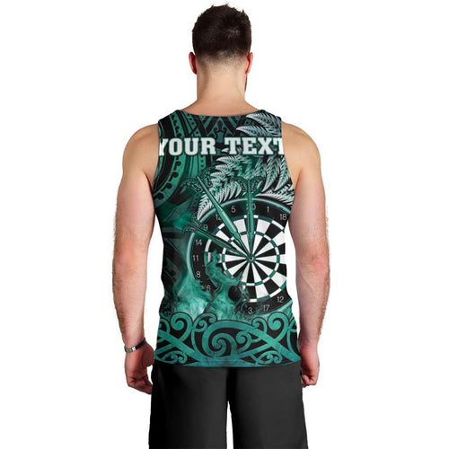 Personalised New Zealand Darts Men Tank Top Maori Koru Dartboard Turquoise Flame