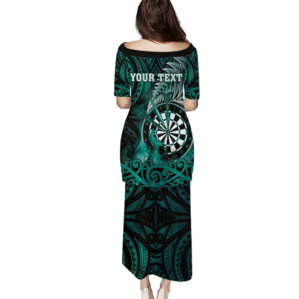 Personalised New Zealand Darts Puletasi Maori Koru Dartboard Turquoise Flame