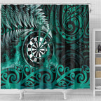 New Zealand Darts Shower Curtain Maori Koru Dartboard Turquoise Flame