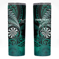 Personalised New Zealand Darts Skinny Tumbler Maori Koru Dartboard Turquoise Flame