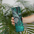 Personalised New Zealand Darts Skinny Tumbler Maori Koru Dartboard Turquoise Flame
