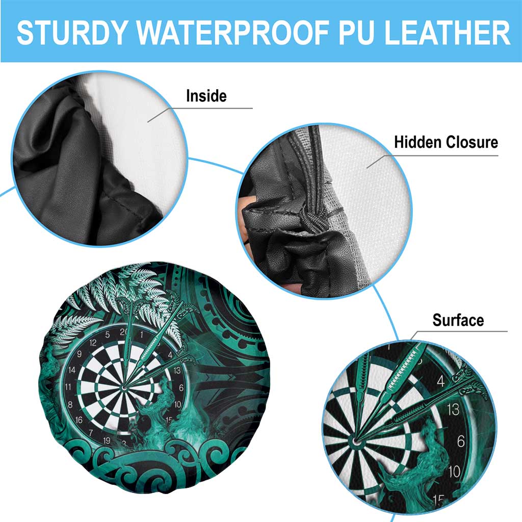 New Zealand Darts Spare Tire Cover Maori Koru Dartboard Turquoise Flame