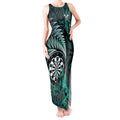 Personalised New Zealand Darts Tank Maxi Dress Maori Koru Dartboard Turquoise Flame