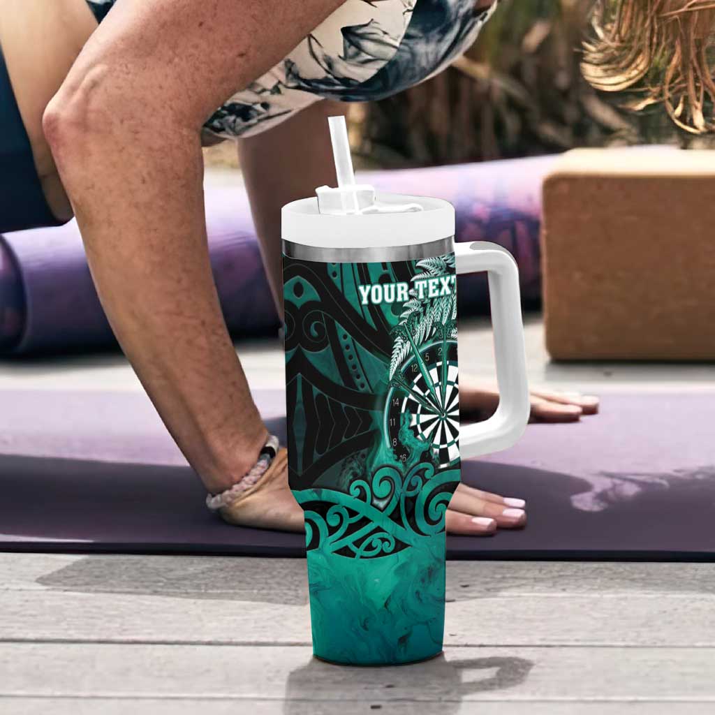 Personalised New Zealand Darts Tumbler With Handle Maori Koru Dartboard Turquoise Flame