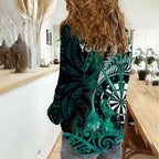 Personalised New Zealand Darts Women Casual Shirt Maori Koru Dartboard Turquoise Flame