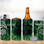 Personalised New Zealand Darts 4 in 1 Can Cooler Tumbler Maori Koru Dartboard Green Flame
