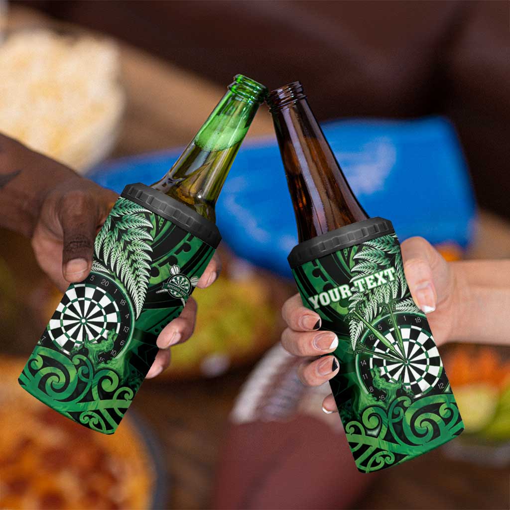 Personalised New Zealand Darts 4 in 1 Can Cooler Tumbler Maori Koru Dartboard Green Flame
