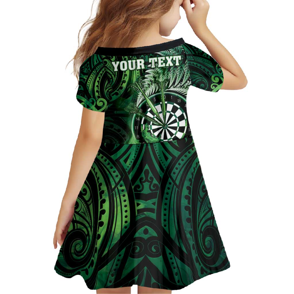 Personalised New Zealand Darts Family Matching Off Shoulder Maxi Dress and Hawaiian Shirt Maori Koru Dartboard Green Flame