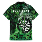 Personalised New Zealand Darts Family Matching Off Shoulder Short Dress and Hawaiian Shirt Maori Koru Dartboard Green Flame