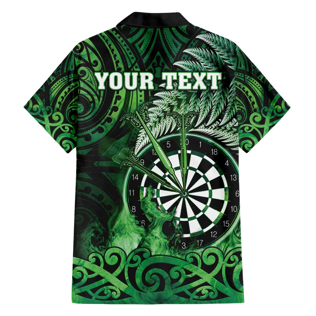 Personalised New Zealand Darts Family Matching Off Shoulder Short Dress and Hawaiian Shirt Maori Koru Dartboard Green Flame