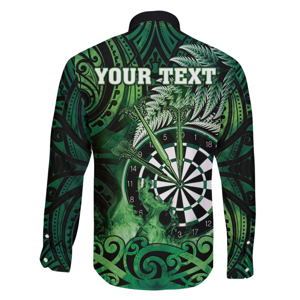 Personalised New Zealand Darts Family Matching Off Shoulder Short Dress and Hawaiian Shirt Maori Koru Dartboard Green Flame
