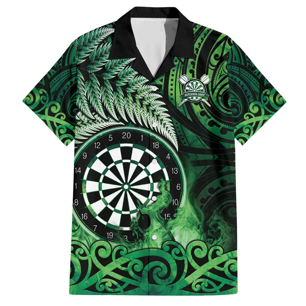 Personalised New Zealand Darts Family Matching Summer Maxi Dress and Hawaiian Shirt Maori Koru Dartboard Green Flame