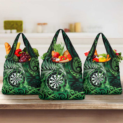New Zealand Darts Grocery Bag Maori Koru Dartboard Green Flame