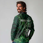 Personalised New Zealand Darts Long Sleeve Polo Shirt Maori Koru Dartboard Green Flame