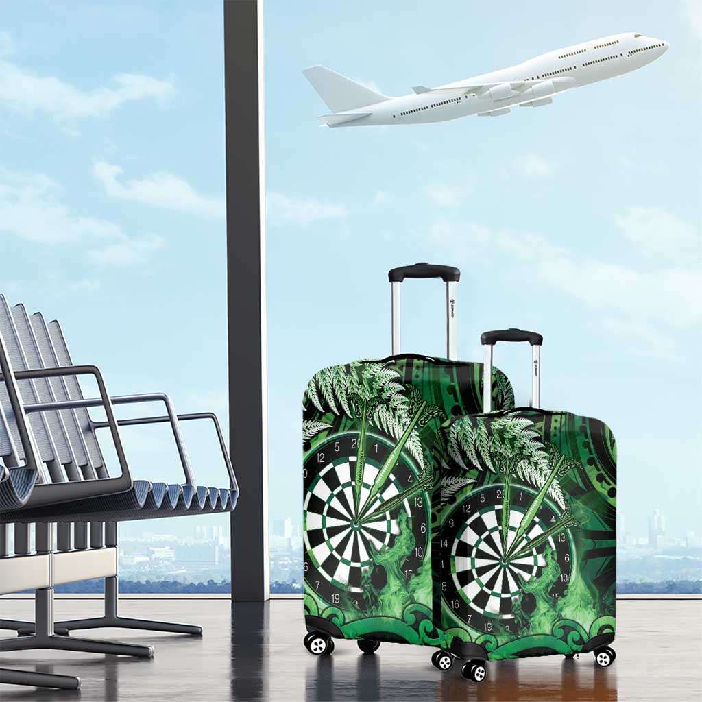 New Zealand Darts Luggage Cover Maori Koru Dartboard Green Flame
