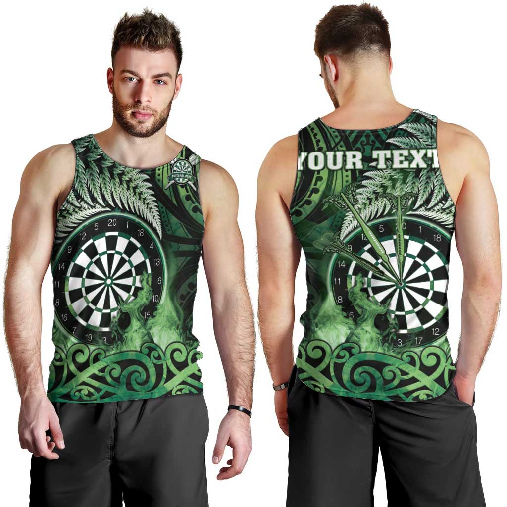 Personalised New Zealand Darts Men Tank Top Maori Koru Dartboard Green Flame