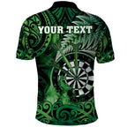 Personalised New Zealand Darts Polo Shirt Maori Koru Dartboard Green Flame