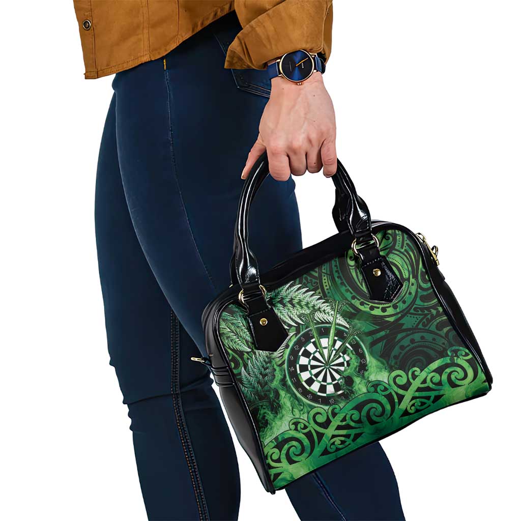 New Zealand Darts Shoulder Handbag Maori Koru Dartboard Green Flame