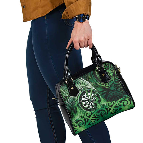 New Zealand Darts Shoulder Handbag Maori Koru Dartboard Green Flame