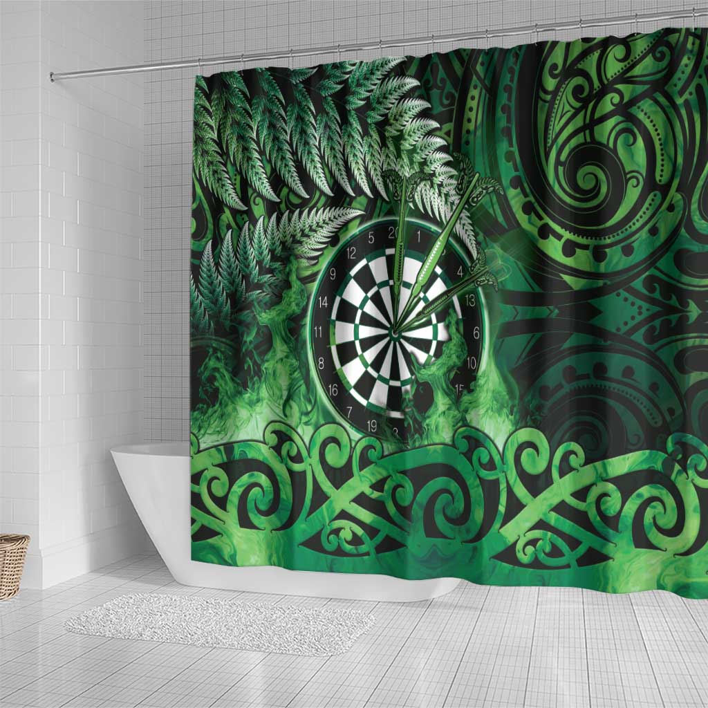 New Zealand Darts Shower Curtain Maori Koru Dartboard Green Flame