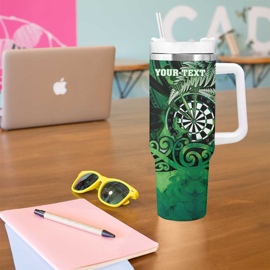 Personalised New Zealand Darts Tumbler With Handle Maori Koru Dartboard Green Flame