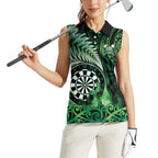Personalised New Zealand Darts Women Sleeveless Polo Shirt Maori Koru Dartboard Green Flame